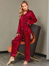 [Vin] SilkSilky-NO Long Sleeve Lapel Collar Pyjamas for Kvinner 006