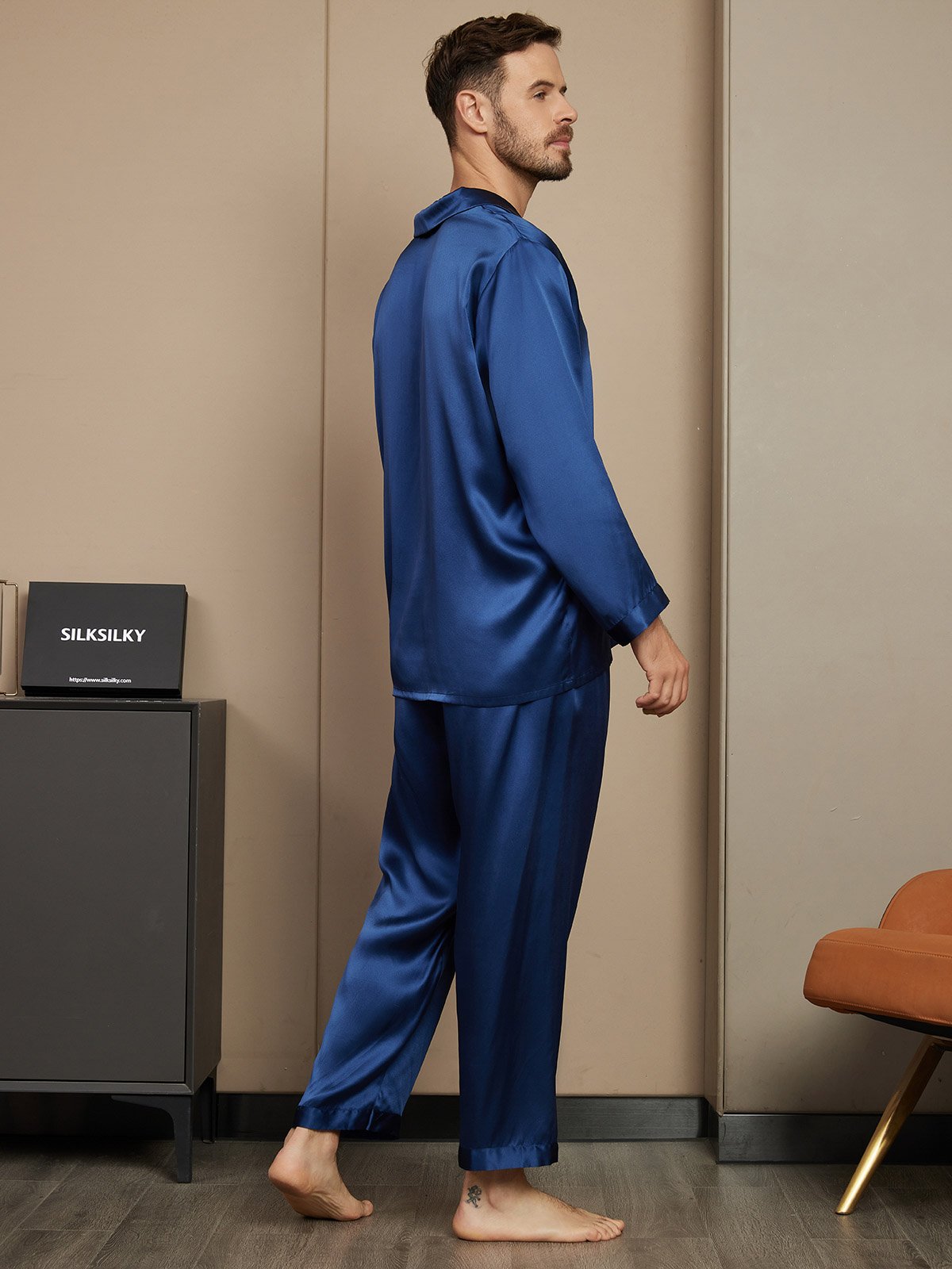 [Mørke blå] SilkSilky-NO Mens Pajamas 002