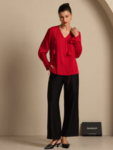 [Vin] SilkSilky-NO 19Momme Silke Langermet V Hals Bluse 008