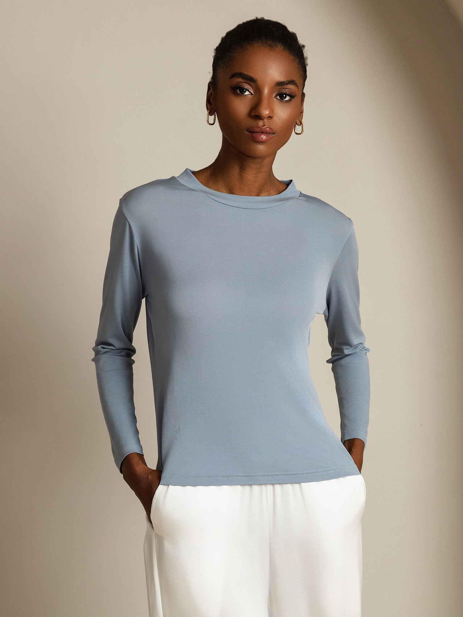 [Gråblå] SilkSilky-NO Silke Womens T-Shirt 006