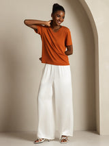 [Oransje] SilkSilky-NO Short Sleeve V Neck T-skjorte for Kvinner 009