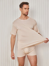 [Beige] SilkSilky-NO Kort erm Tett Crew Neck T-skjorte for Menn 003