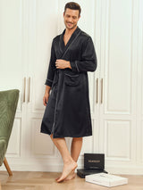 [Svart] SilkSilky-NO 19Momme Mens Robe 004