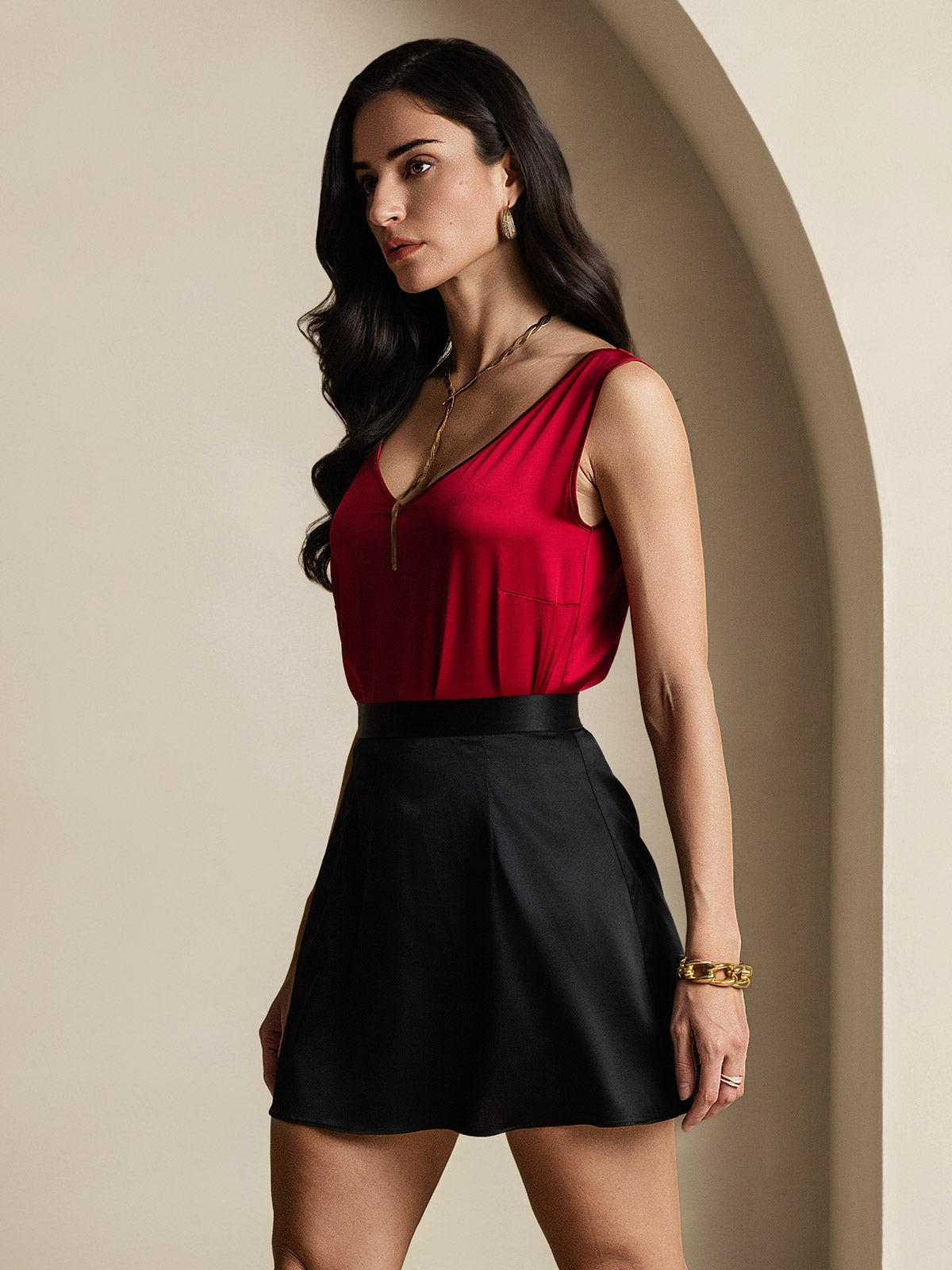 [Svart] SilkSilky-NO 19Momme Silke Skirt 002