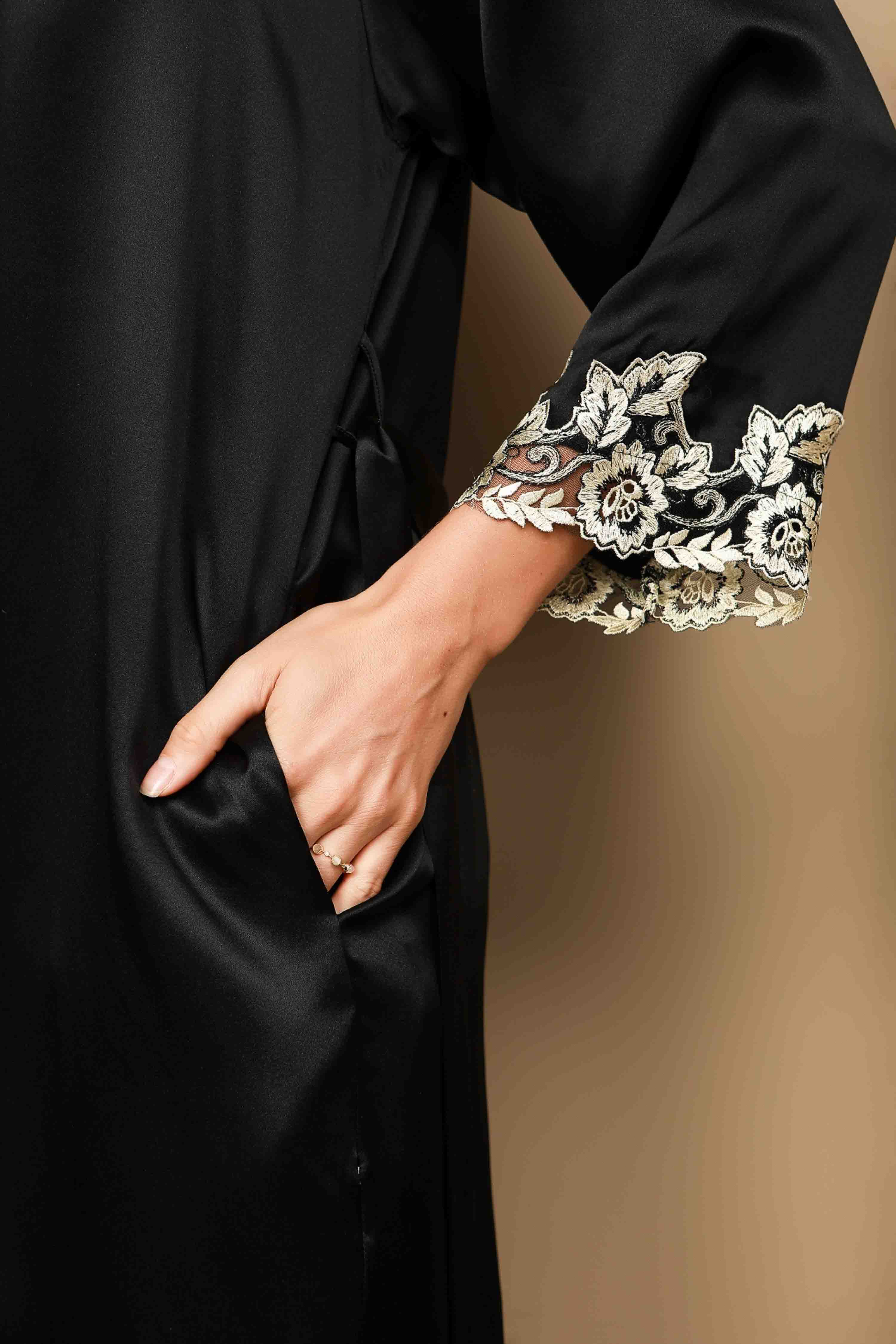 [Svart] SilkSilky-NO Nightgown&Robe Set 009