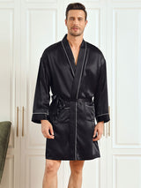 [Svart] SilkSilky-NO Long Sleeve Morgenkåpe for Menn 001