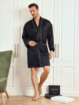 [Svart] SilkSilky-NO Long Sleeve Morgenkåpe for Menn 003
