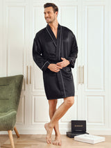 [Svart] SilkSilky-NO Long Sleeve Morgenkåpe for Menn 004