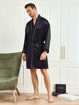 [Svart] SilkSilky-NO Long Sleeve Morgenkåpe for Menn 005