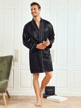 [Svart] SilkSilky-NO Long Sleeve Morgenkåpe for Menn 006