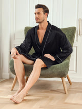 [Svart] SilkSilky-NO Long Sleeve Morgenkåpe for Menn 007