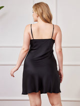 [Svart] SilkSilky-NO Spaghetti Stropp V Hals Plus Size Dress 002