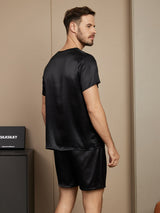 [Svart] SilkSilky-NO Short Sleeve Round Neck Pyjamas for menn 002