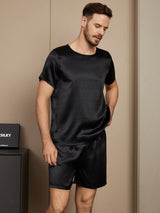 [Svart] SilkSilky-NO Short Sleeve Round Neck Pyjamas for menn 003