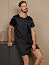 [Svart] SilkSilky-NO Short Sleeve Round Neck Pyjamas for menn 004