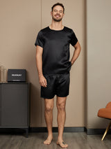 [Svart] SilkSilky-NO Short Sleeve Round Neck Pyjamas for menn 005