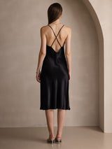 [Svart] SilkSilky-NO Spaghetti Strap V Neck Kjole 002