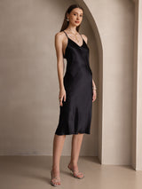 [Svart] SilkSilky-NO Spaghetti Strap V Neck Kjole 005