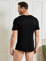 [Svart] SilkSilky-NO Kort erm Tett Crew Neck T-skjorte for Menn 002