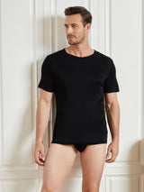 [Svart] SilkSilky-NO Kort erm Tett Crew Neck T-skjorte for Menn 005