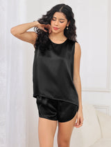 [Svart] SilkSilky-NO Sleeveless Round Neck Pyjamas for Kvinner 003