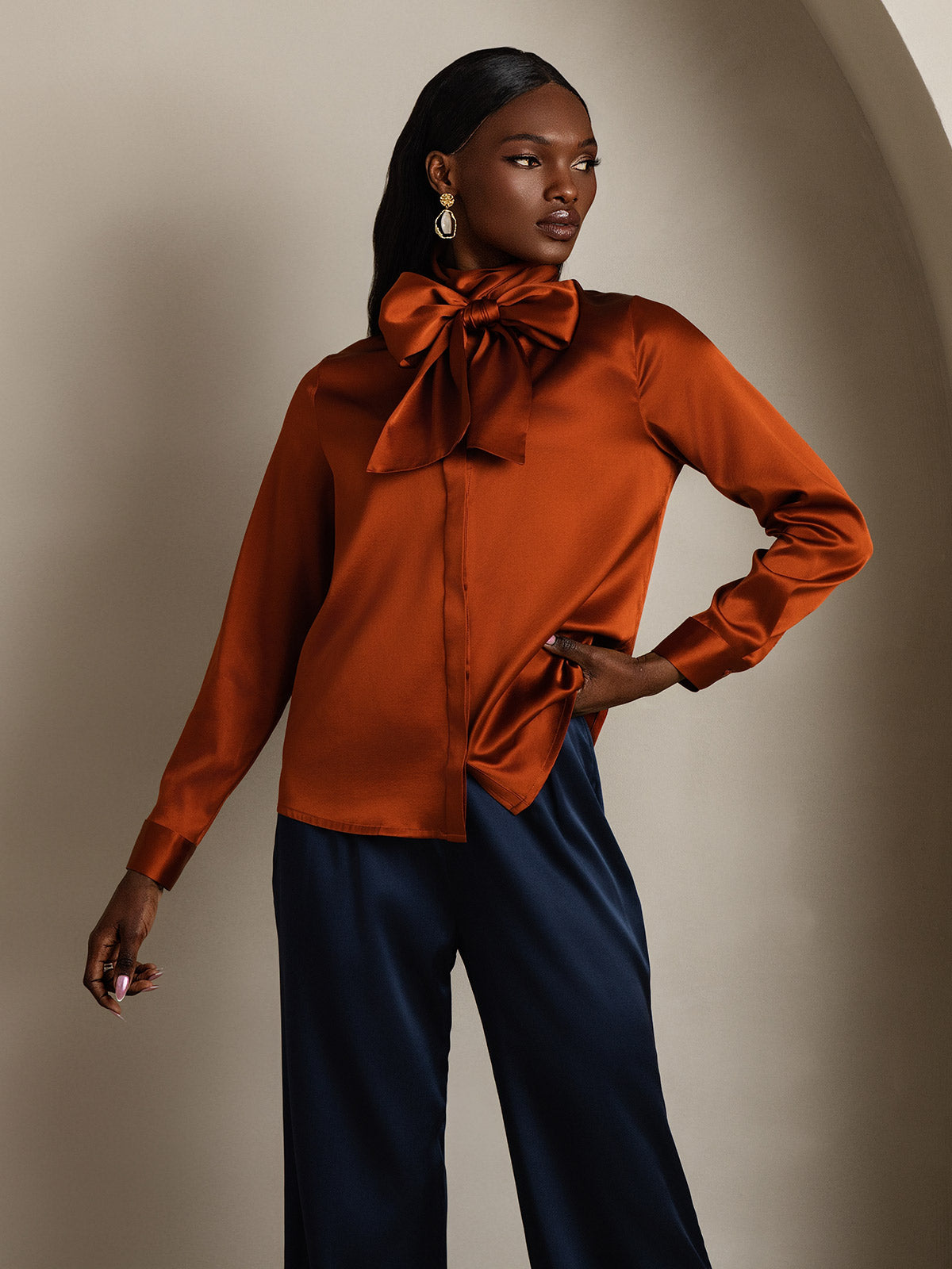 [Karamell] SilkSilky-NO 19Momme Silke Blouse 005