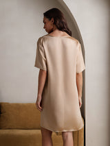 [Champagne] SilkSilky-NO Half Sleeve V Neck Nattkjole 002