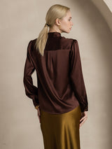 [Kaffe] SilkSilky-NO 19Momme Langermet Sløyfe-Krage Bluse 002