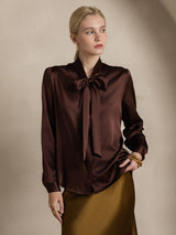 [Kaffe] SilkSilky-NO 19Momme Langermet Sløyfe-Krage Bluse 005