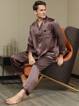 [Kaffe] SilkSilky-NO Long Sleeve Lapel Collar Pyjamas for menn 001