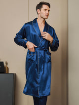 [Mørke blå] SilkSilky-NO 19Momme Mens Robe 001