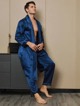 [Mørke blå] SilkSilky-NO 19Momme Mens Robe 003