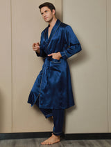 [Mørke blå] SilkSilky-NO 19Momme Mens Robe 005