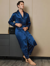 [Mørke blå] SilkSilky-NO 19Momme Mens Robe 006