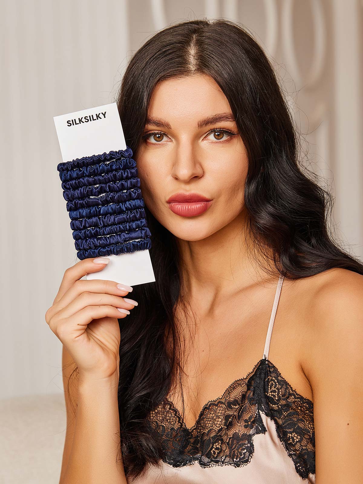 [Mørke blå] SilkSilky-NO 19Momme Scrunchie 002