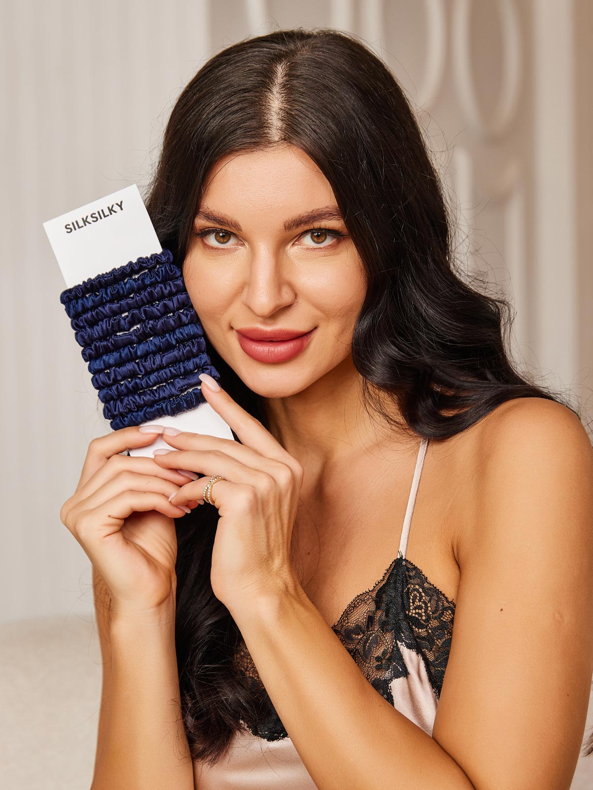 [Mørke blå] SilkSilky-NO 19Momme Scrunchie 003