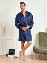 [Mørke blå] SilkSilky-NO Long Sleeve Morgenkåpe for Menn 004