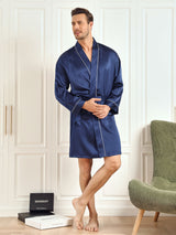 [Mørke blå] SilkSilky-NO Long Sleeve Morgenkåpe for Menn 005