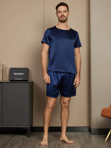 [Mørke blå] SilkSilky-NO Short Sleeve Round Neck Pyjamas for menn 005