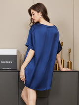 [Mørke blå] SilkSilky-NO Short Sleeve Round Neck Pyjamas for Kvinner 002