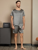 [Mørkegrå] SilkSilky-NO Short Sleeve Round Neck Pyjamas for menn 001