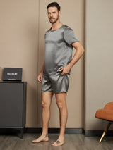 [Mørkegrå] SilkSilky-NO Short Sleeve Round Neck Pyjamas for menn 003