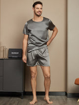 [Mørkegrå] SilkSilky-NO Short Sleeve Round Neck Pyjamas for menn 004