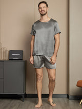 [Mørkegrå] SilkSilky-NO Short Sleeve Round Neck Pyjamas for menn 005