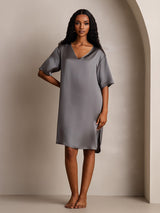 [Mørkegrå] SilkSilky-NO Half Sleeve V Neck Nattkjole 003