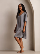 [Mørkegrå] SilkSilky-NO Half Sleeve V Neck Nattkjole 004