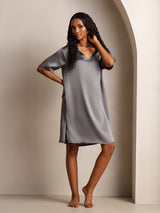 [Mørkegrå] SilkSilky-NO Half Sleeve V Neck Nattkjole 005