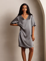 [Mørkegrå] SilkSilky-NO Half Sleeve V Neck Nattkjole 006