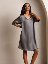 [Mørkegrå] SilkSilky-NO Half Sleeve V Neck Nattkjole 007