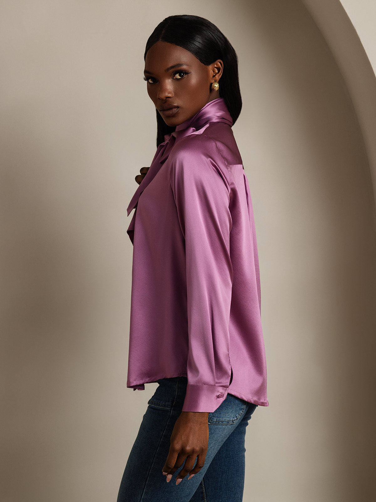 [Mørklilla] SilkSilky-NO 19Momme Silke Blouse 004